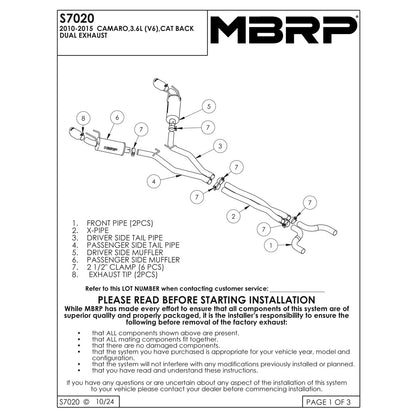 MBRP 2.5in. Dual Cat-Back Exhaust w/ Dual Round Tips | Chevrolet Camaro V6 3.6L (10) (S7020409)