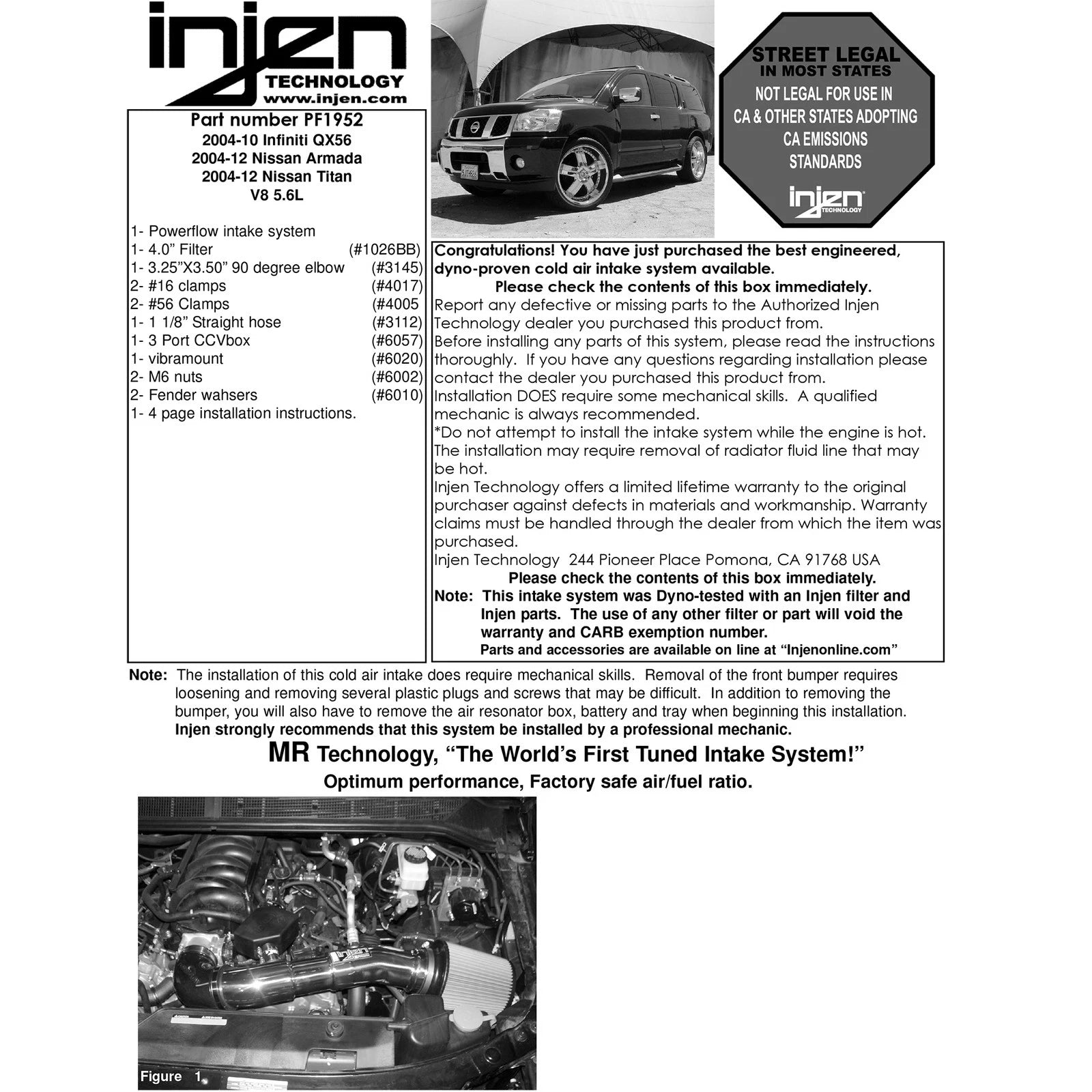 Injen 2004-2010 Infiniti QX56 / 2004-2015 Nissan Titan / 2004-2016 Nissan Armada Short Ram Intake System |  PF1952WB (PF1952WB)