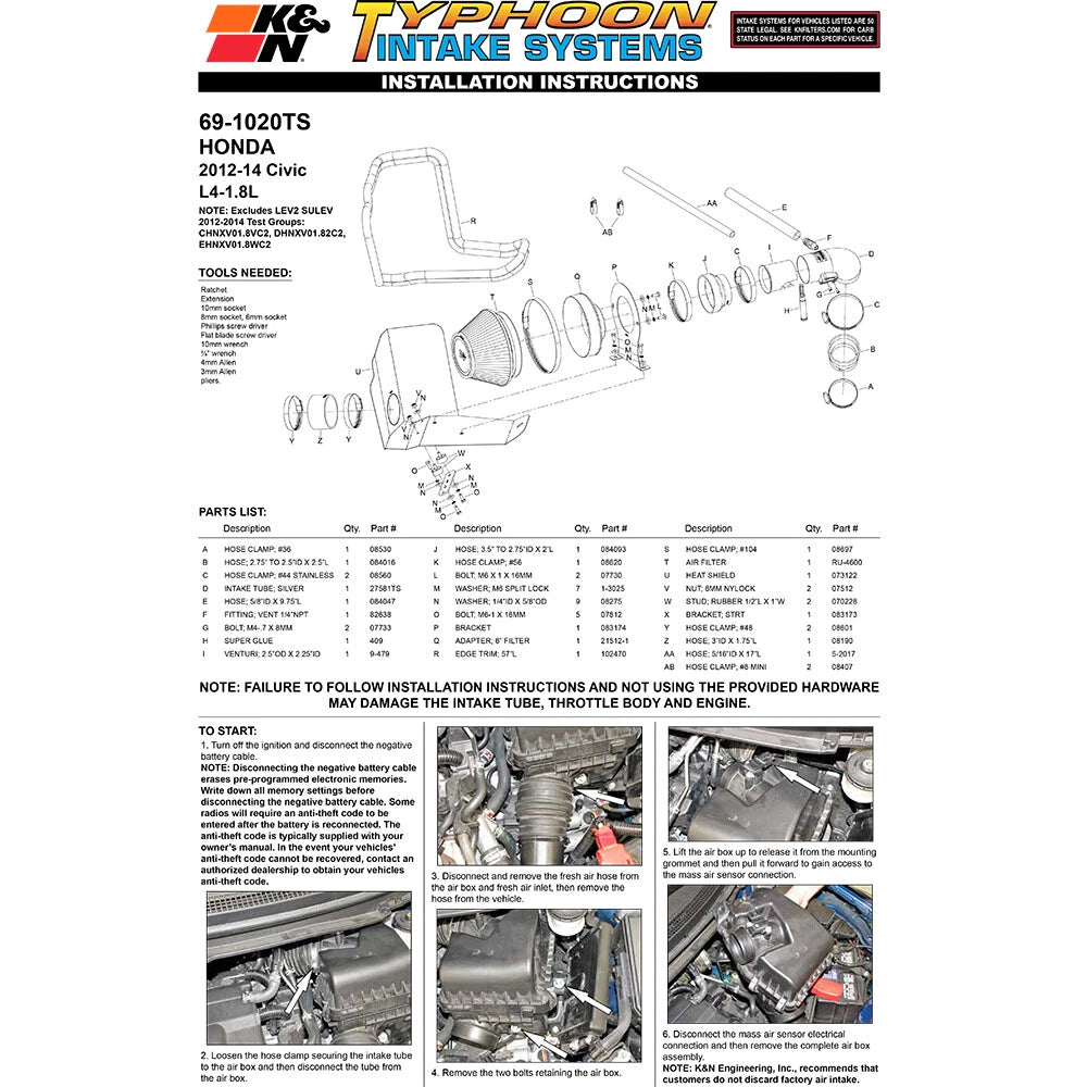 K&N Typhoon Intake | Honda Civic 1.8L L4 (12-13) (69-1020TS)