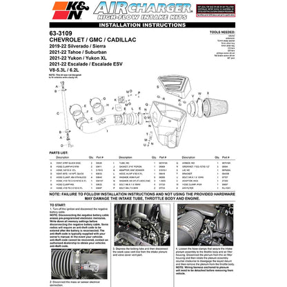 K&N 2019 Chevrolet / GMC 1500 V8-5.3/6.2L F/I AirCharger Performance Intake | Chevrolet / GMC 1500 (19) (63-3109)