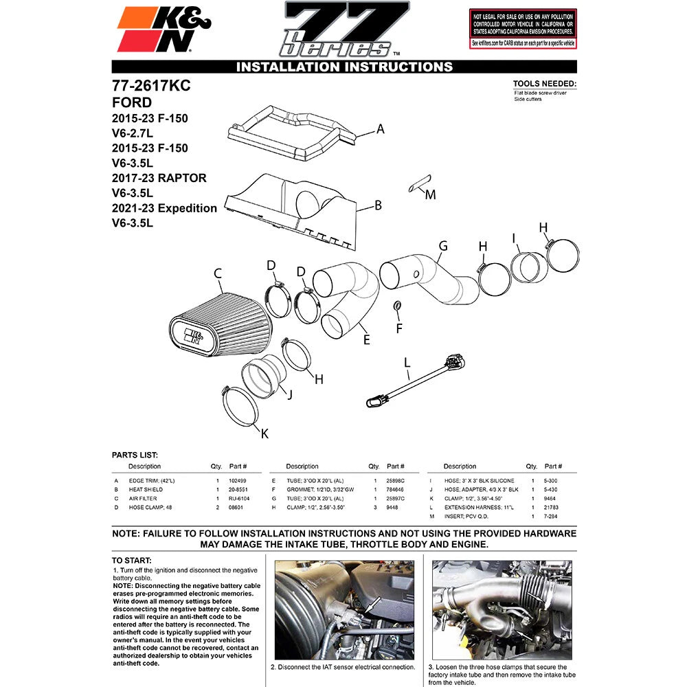 K&N Performance Air Intake System | Ford F-150 (15-22) 3.5L V6 (77-2617KC)
