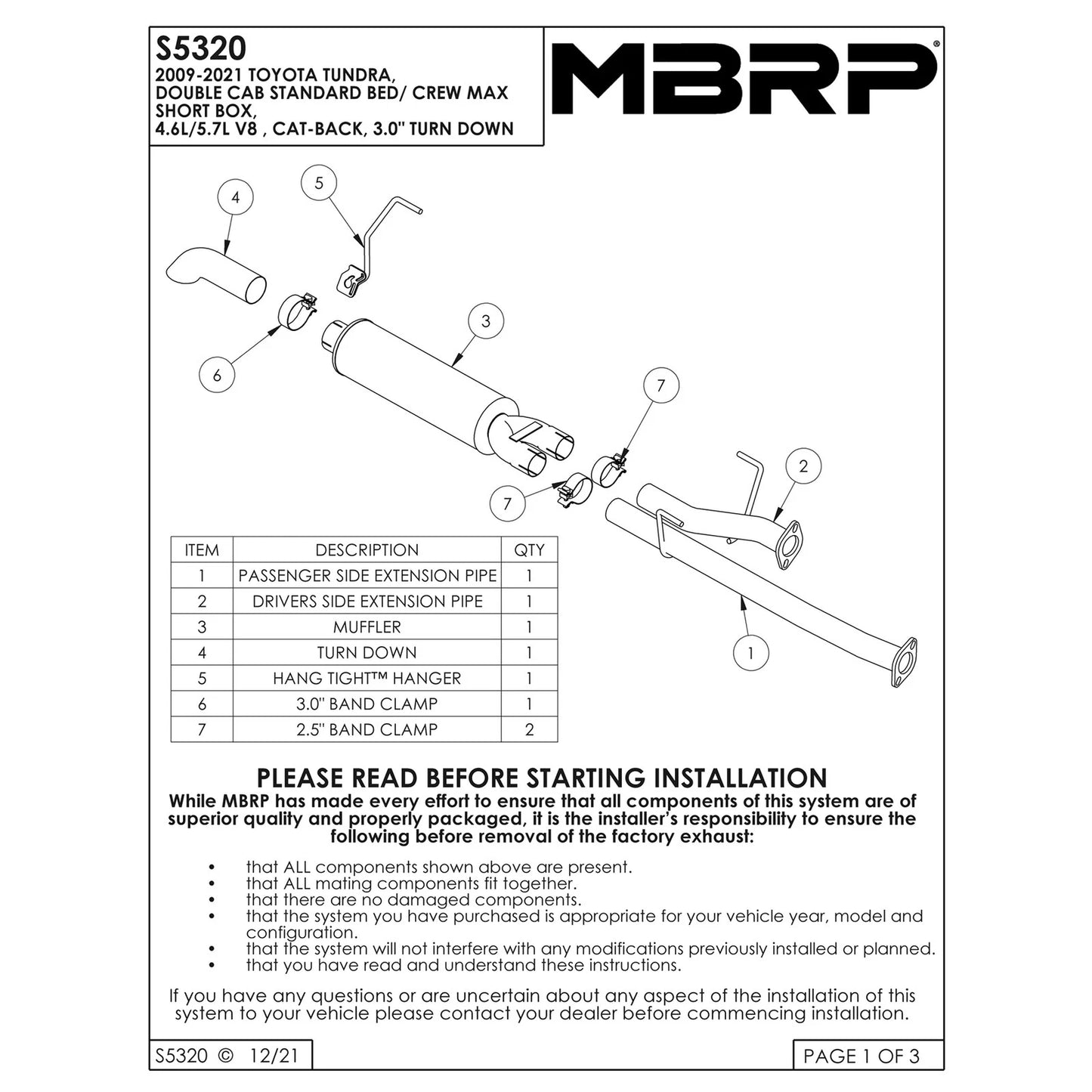 MBRP 2.5in Aluminized Cat-Back w/ 3in Turn Down Side Exit | Toyota Tundra 09-21 (S5320AL)