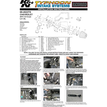 K&N Engineering Typhoon Performance Intake: Chevrolet Cruze 1.8L L4 2011