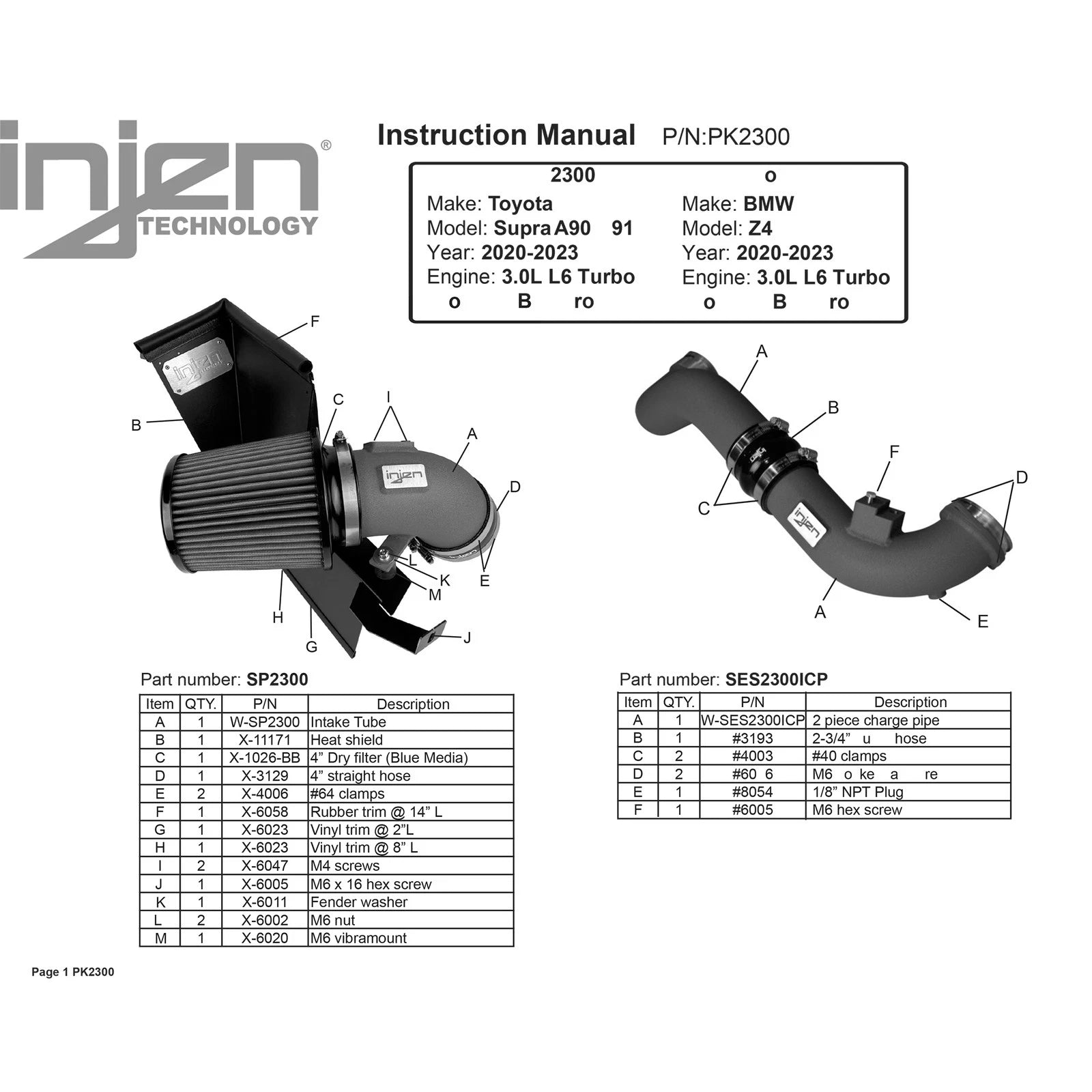 Injen Power Package | BMW Z4 / Toyota Supra (18-26) (PK2300P)