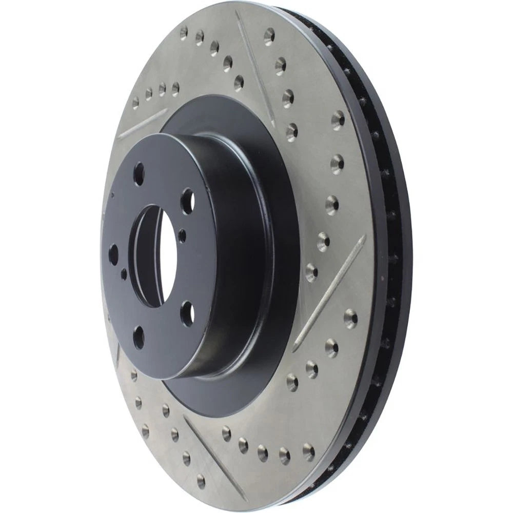 StopTech Slotted & Drilled Left Front Rotor | Subaru WRX (02-10) (127.47018L)