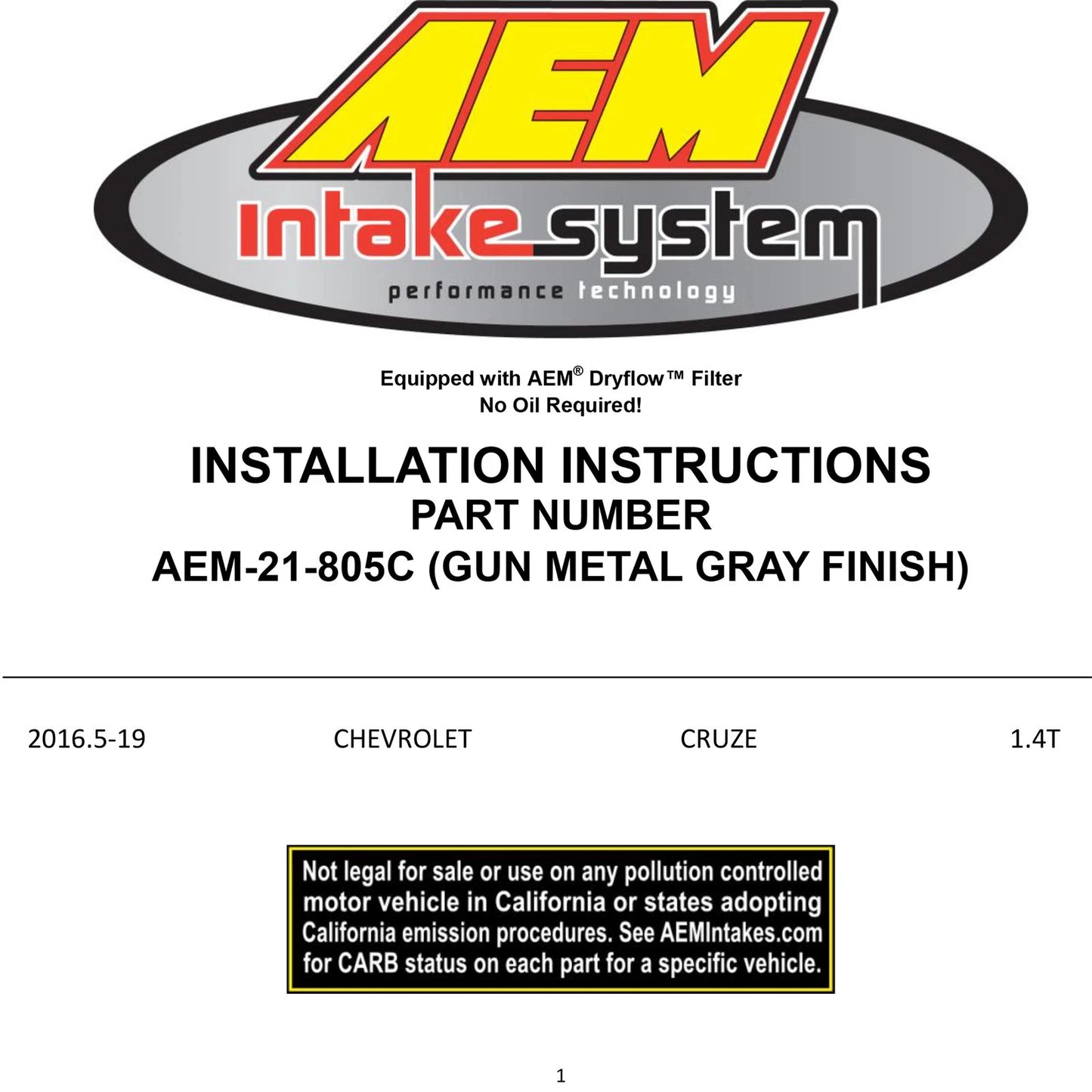 AEM Cold Air Intake | Chevrolet Cruze 1.4L (21-805C)
