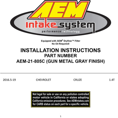 AEM Cold Air Intake | Chevrolet Cruze 1.4L (21-805C)