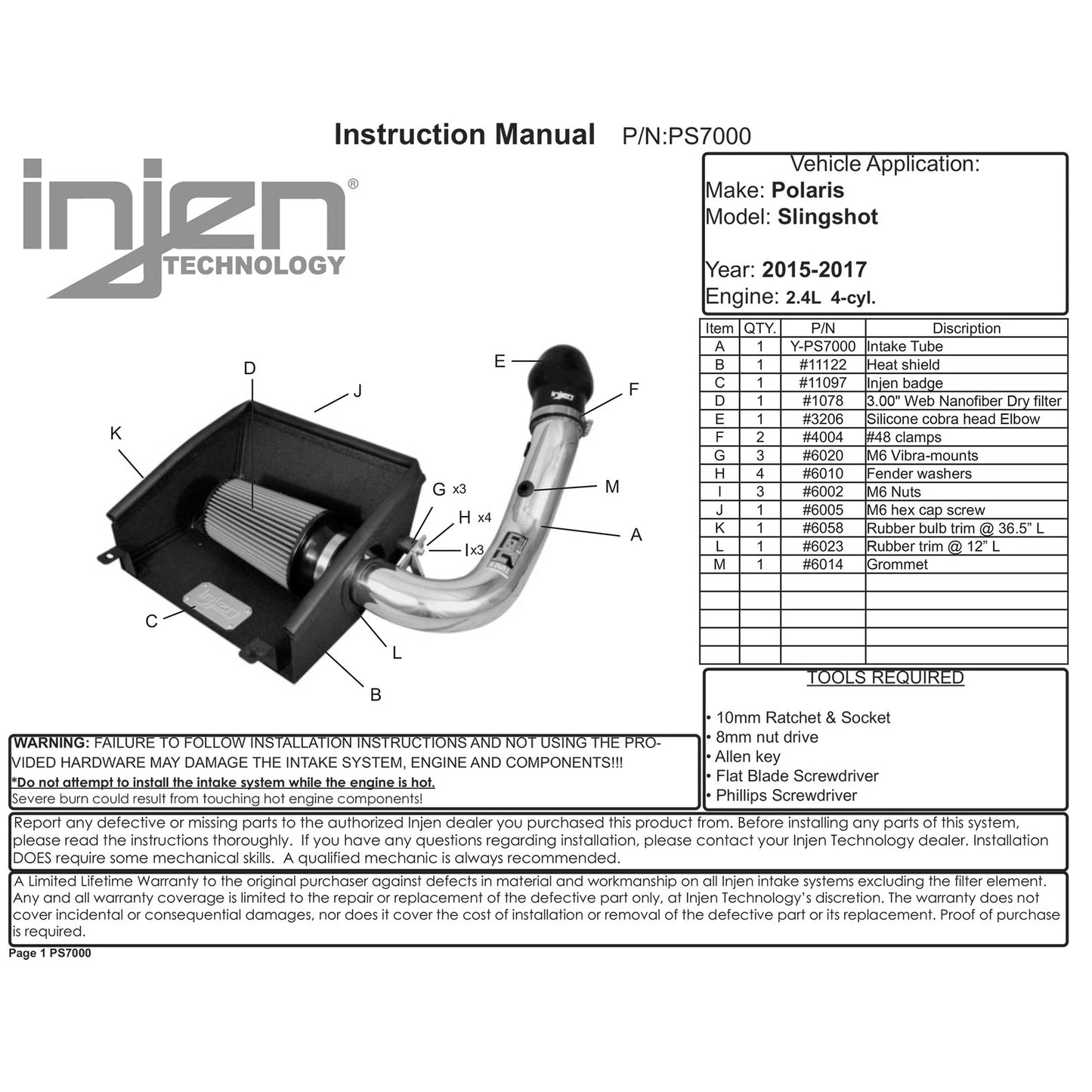 Injen Short Ram Intake | Polaris Slingshot 2.4L (15-17) | Wrinkle Red (PS7000WR)