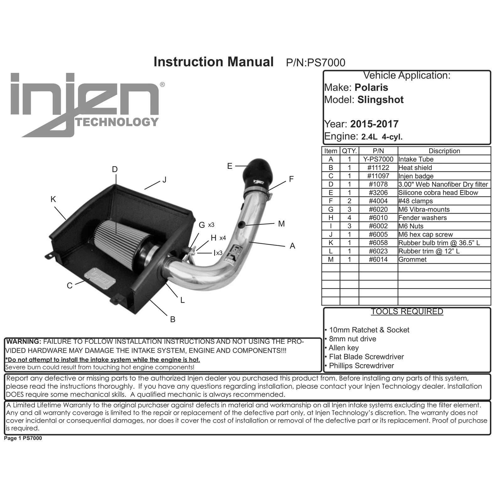 Injen Short Ram Intake | Polaris Slingshot 2.4L (15-17) | Wrinkle Red (PS7000WR)