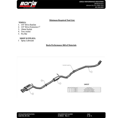 Borla Cat-Back Exhaust System - S-Type | 2010-2016 Audi A5 Quattro 2.0L (140733)