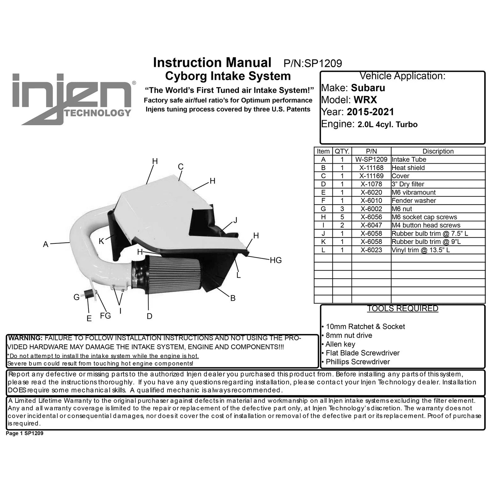 Injen 15-21 Subaru WRX 2.0L Polished Cold Air Intake | Subaru Impreza/WRX (07-12 / 14-21) (SP1209P)