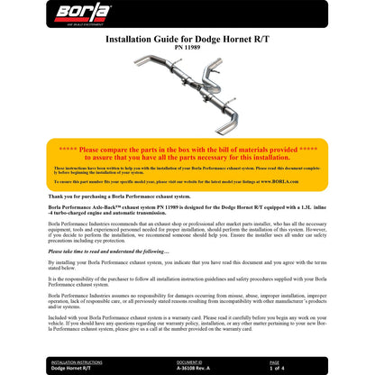 Borla 2.25in S-Type Axle-Back Exhaust | Dodge Hornet R/T 24 (24) (11989)