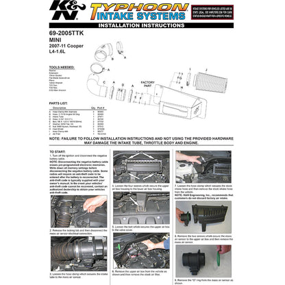 K&N Engineering Typhoon Short Ram Intake: Mini Cooper L4 1.6L 2007 - 2009