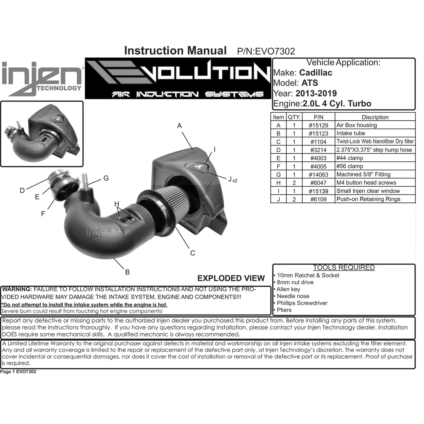 Injen Evolution Cold Air Intake | Cadillac ATS (13-19) / Nissan Versa Note (12-22) (EVO7302)