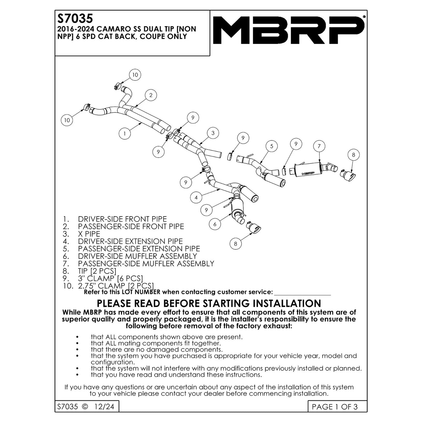 MBRP 3in D& S Dual Cat-Back Exhaust | Camaro SS 16-19 (S7035409)