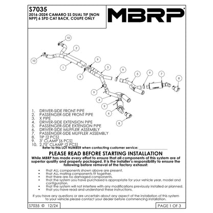 MBRP 3in D& S Dual Cat-Back Exhaust | Camaro SS 16-19 (S7035409)
