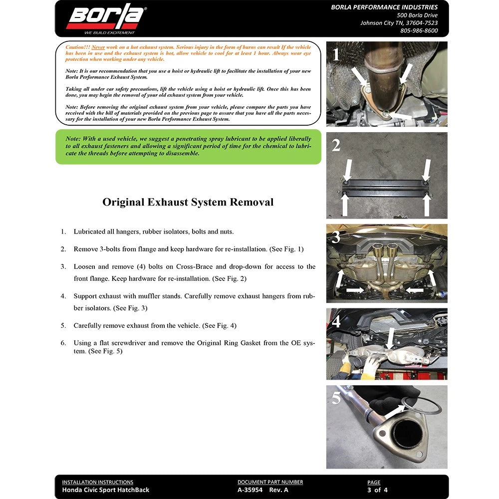 Borla S-Type Cat-Back Exhaust | 2017-2021 Honda Civic Sport Hatchback 1.5T (140739)
