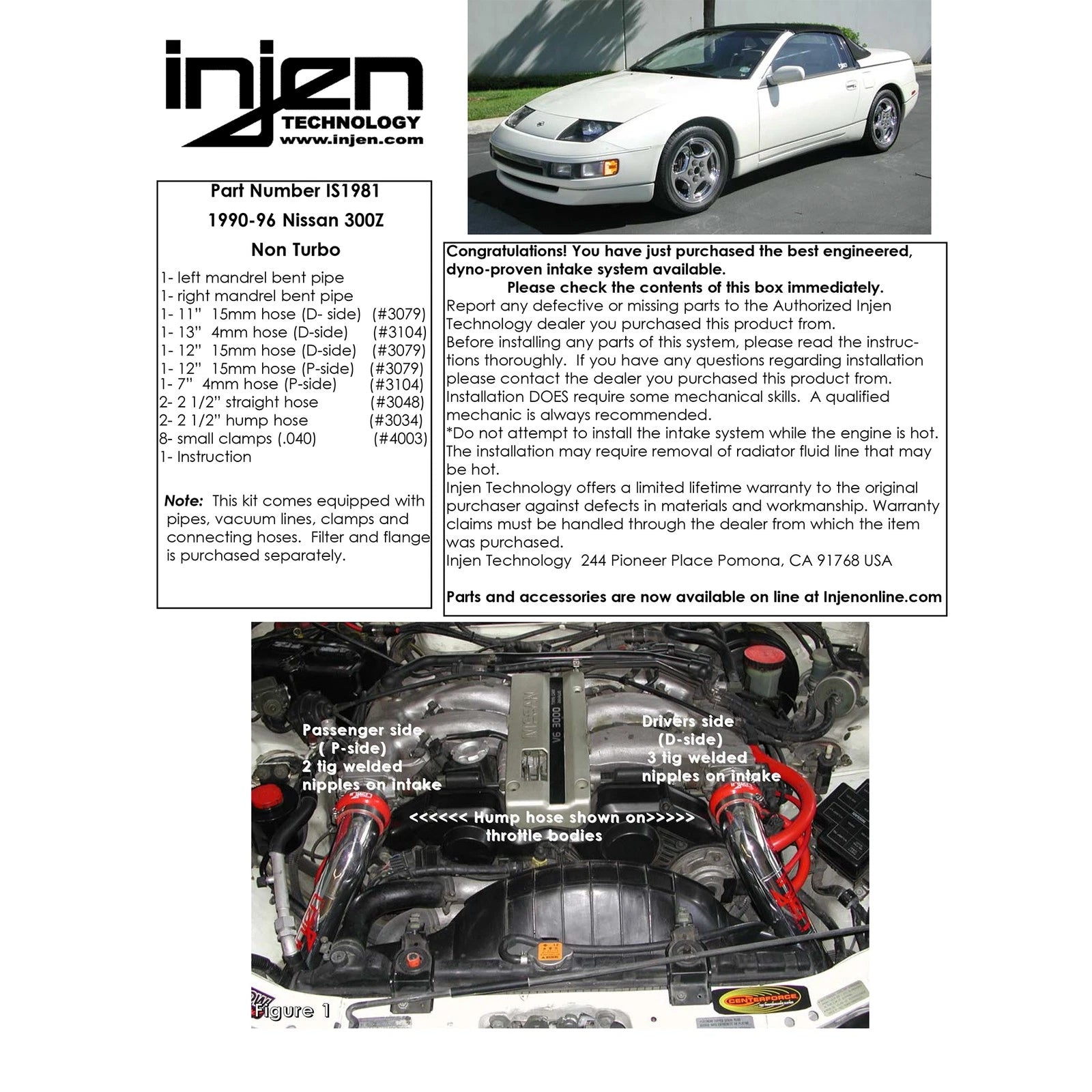 Injen Pipe Only Polished Short Ram Intake System | Nissan 300ZX Non Turbo (90-96) (IS1981P)