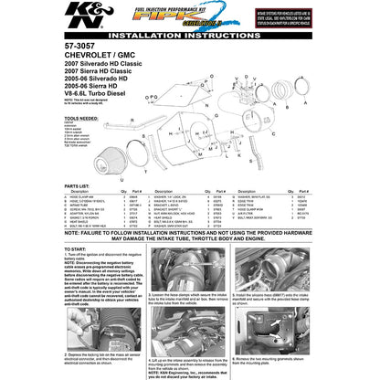 K&N 06 Chevrolet Silverado / GMC Sierra 2500HD/3500 V8-6.6L Performance Intake Kit | Chevrolet Silverado / GMC Sierra (06) (57-3057)