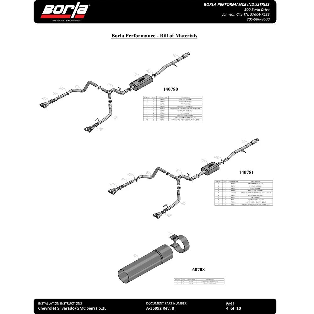 Borla Cat-Back Exhaust System - Touring | Multiple Fitments (140767)