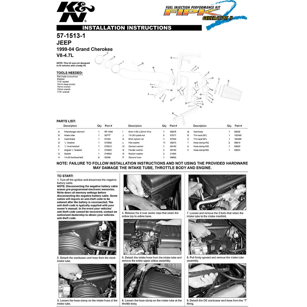 K&N Performance Intake Kit | Jeep Grand Cherokee V8-4.7L (99-04) (57-1513-1)