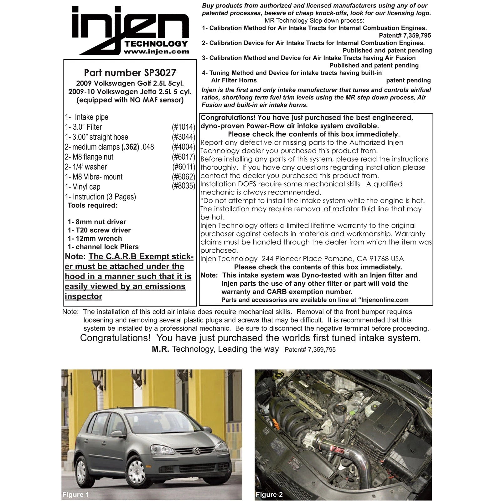 Injen Cold Air Intake | Volkswagen Golf (97-14) / Jetta (98-19) / Rabbit (97-06) / Air Fusion / Nano-Fiber Filter (NO MAF) (SP3027P)