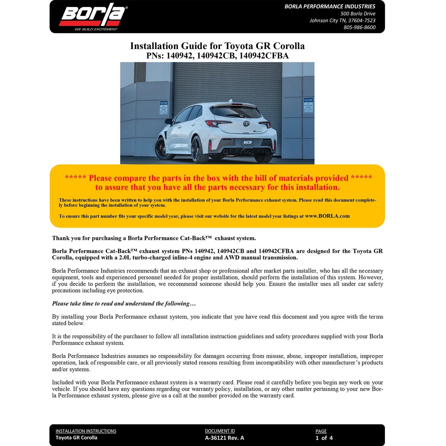 Borla 3" Cat-Back System | Toyota GR Corolla (2022-2026) (140942CB)