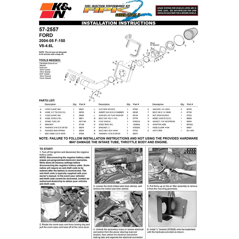 K&N 04 Ford F150 V8-4.6L Performance Intake Kit | Ford F-150 (04) (57-2557)