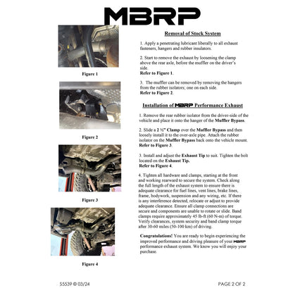 MBRP Armor Plus T409 SS Axle-Back Turn Down Jeep Wrangler 3.6L (S5539409BT)
