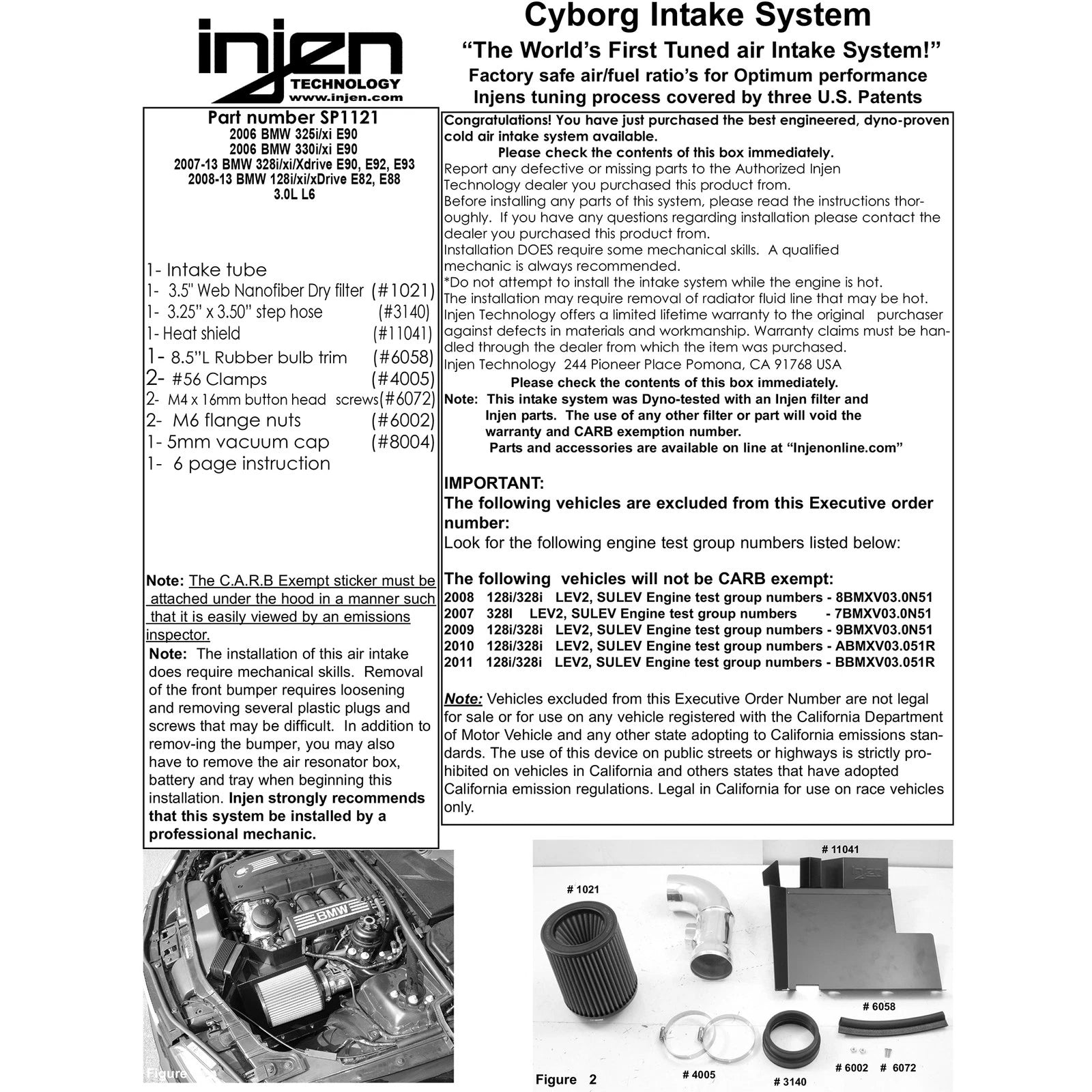 Injen Short Ram Cold Air Intake System | 2008 - 2013 BMW 128i & 2006 BMW 325i/xi(SP1121)