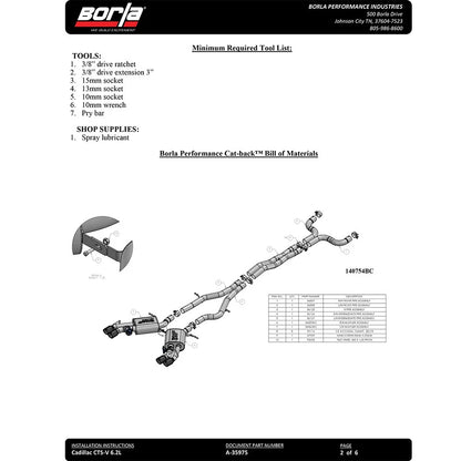 Borla Cat-Back Exhaust System - S-Type | 2016-2019 Cadillac CTS V Automatic 6.2L (140754BC)
