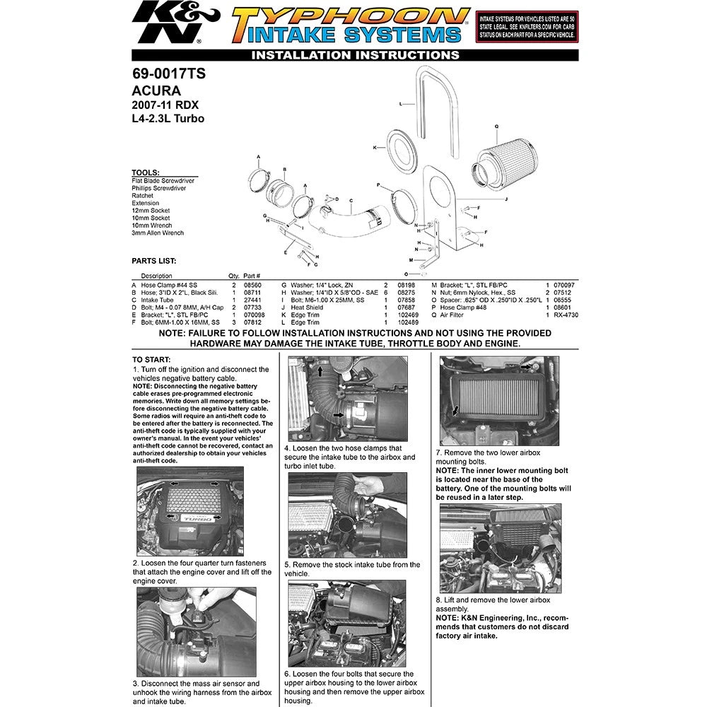 K&N 07-08 Acura RDX L4-2.3L Short Ram Intake | Acura RDX (07-08) (69-0017TS)
