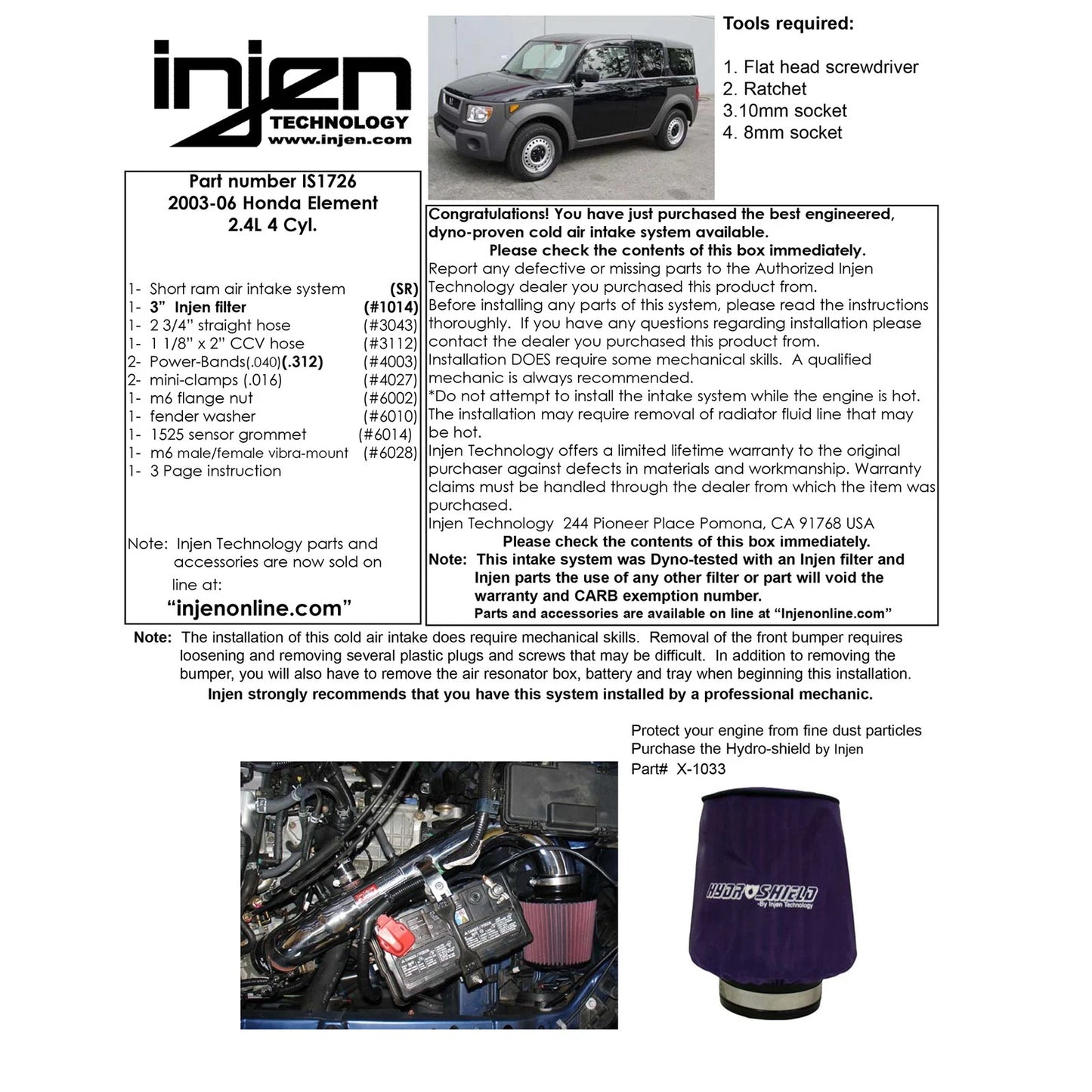 Injen Short Ram Intake | Honda Element (03-11) (IS1726P)