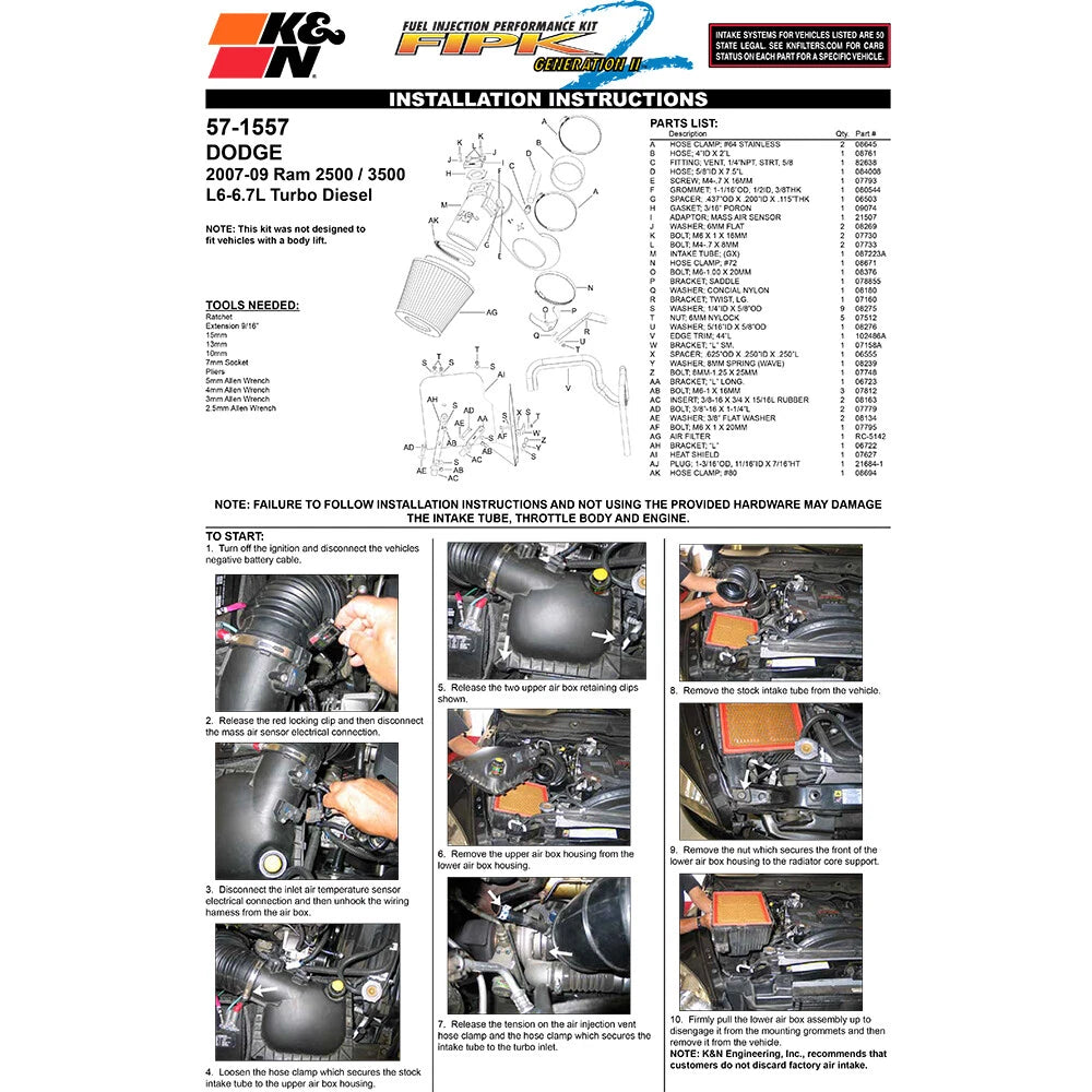 K&N Performance Intake Kit | Dodge Ram 2500/3500 (07-09) 6.7L (57-1557)
