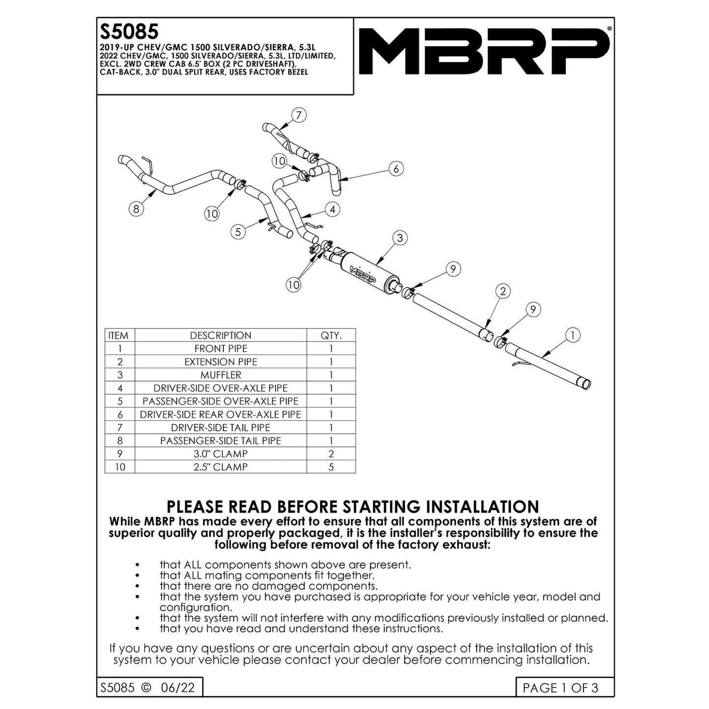 MBRP 2.5in Cat-Back Dual Rear Exit Exhaust | Chevrolet Silverado 1500 2019 4.3L/5.3L (S5085409)