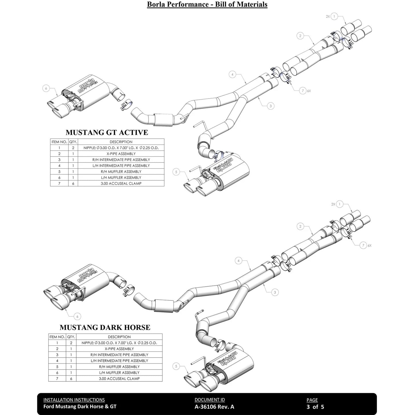 Borla Black Chrome S-Type 3" Cat-Back Exhaust System | Ford Mustang GT (24) (140962BC)