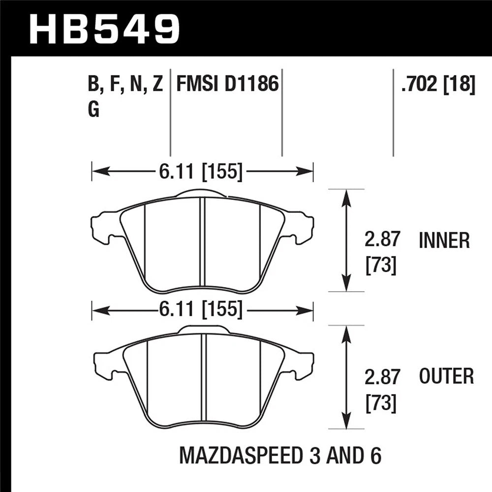 Hawk HB549F.702 Street Front Brake Pads | Mazda Mazdaspeed3/6 (06-08/06-07) (HB549F.702)