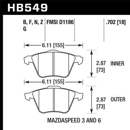 Hawk HB549F.702 Street Front Brake Pads | Mazda Mazdaspeed3/6 (06-08/06-07) (HB549F.702)