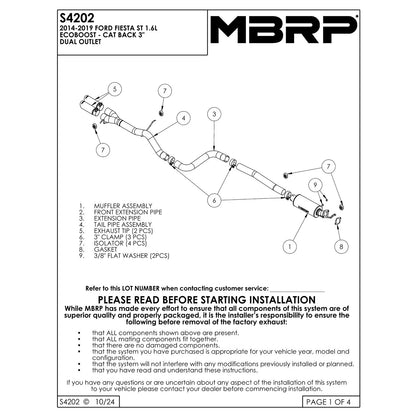 MBRP 3in D&S Aluminum Cat-Back Exhaust | Ford Fiesta ST 14-19 (S4202AL)