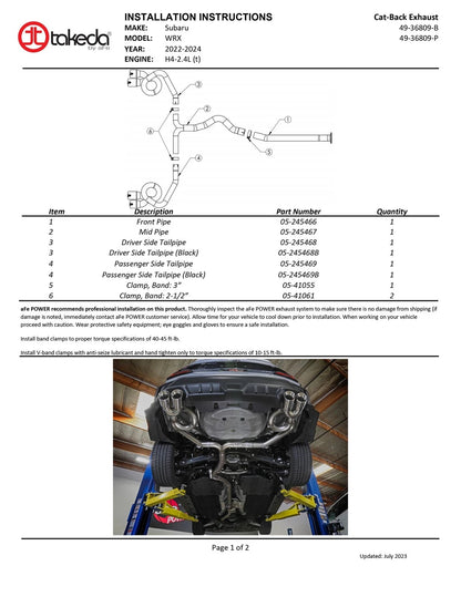 aFe Takeda 3in to 2-1/2in SS Cat-Back Exhaust | Subaru WRX (22+) (49-36809-P)