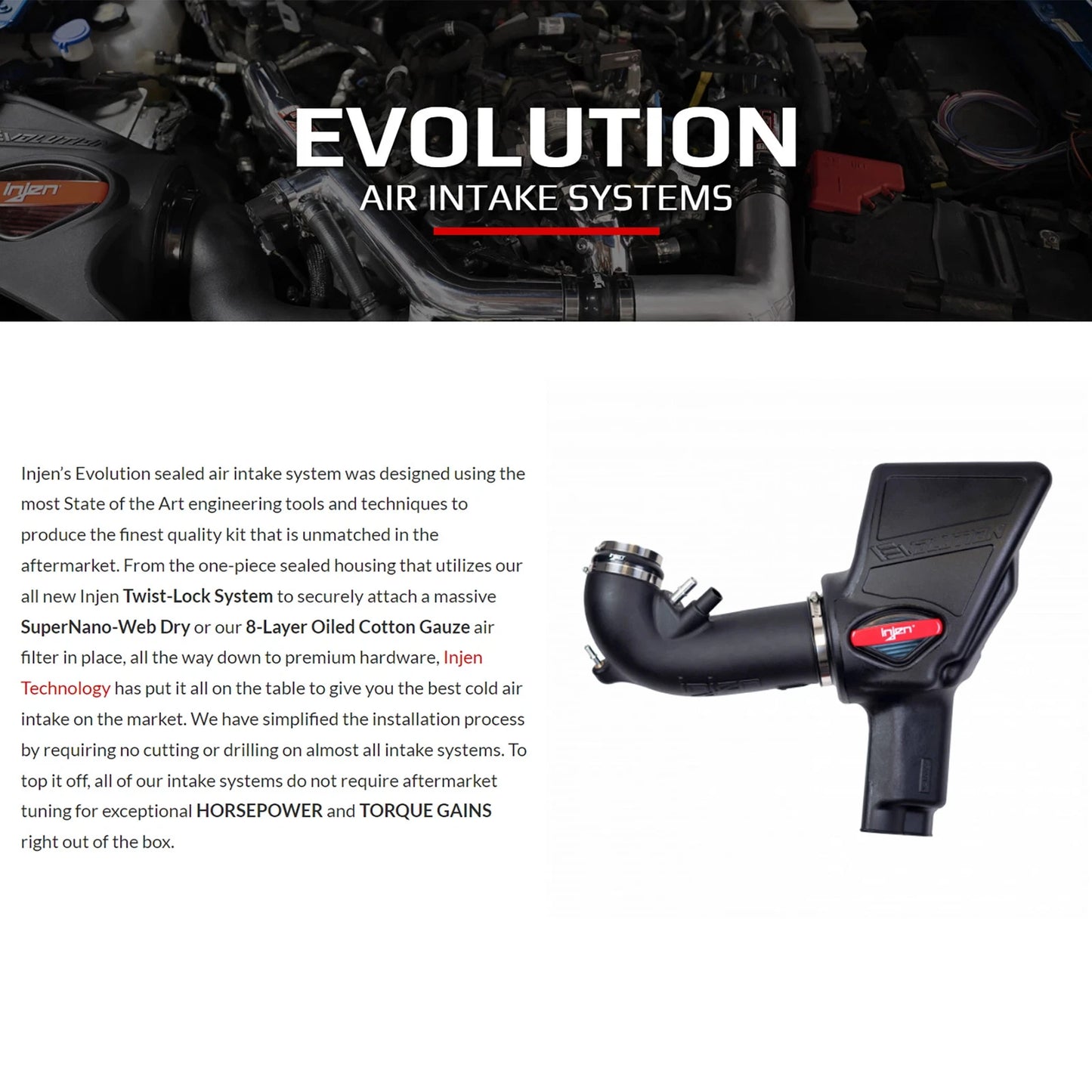 Injen EVO1301 Intake System | Hyundai Veloster N / Veloster / Elantra (16-23 / 18-21 / 22-22) (EVO1301)