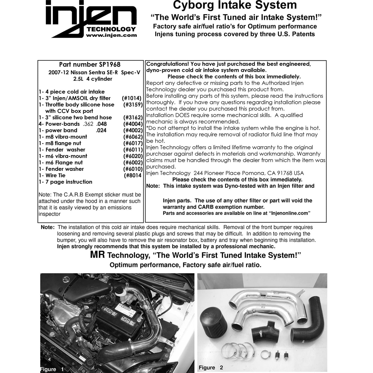 Injen Polished Cold Air Intake System | Nissan Sentra SER V-Spec 2.5L 4 Cyl. (07-09) (SP1968P)