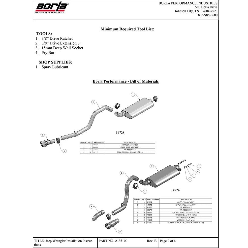 Borla Cat-Back Exhaust System - Touring | Multiple Fitments (14924)