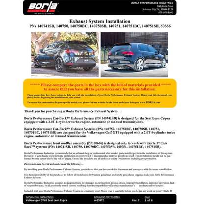 Borla S-Type Catback Exhaust | 2015-2017 Volkswagen GTI MK7 (140750)