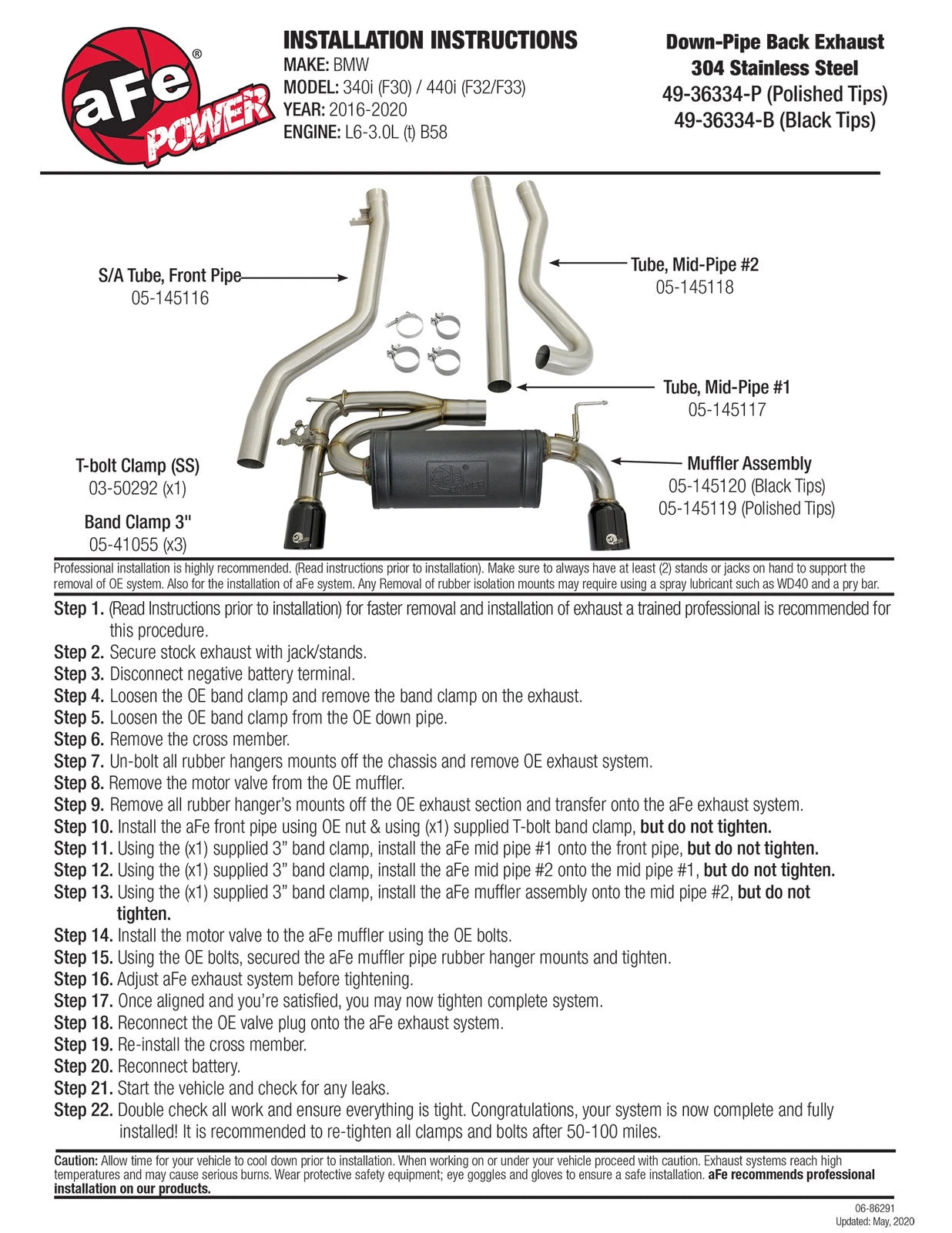 aFe SS Cat-Back Exhaust w/ Polished Tips | BMW 340i/340ix (16-17) (49-36334-P)