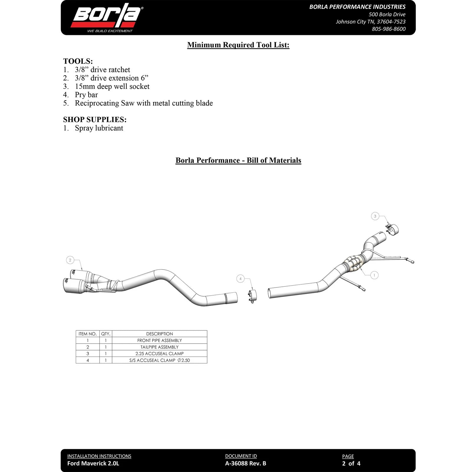Borla 4" S-Type Exhaust | Ford Maverick (22-23) Black Chrome (140937BC)