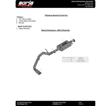 Borla Cat-Back Exhaust System - S-Type | 2019-2020 Ford Ranger 2.3L (140788)