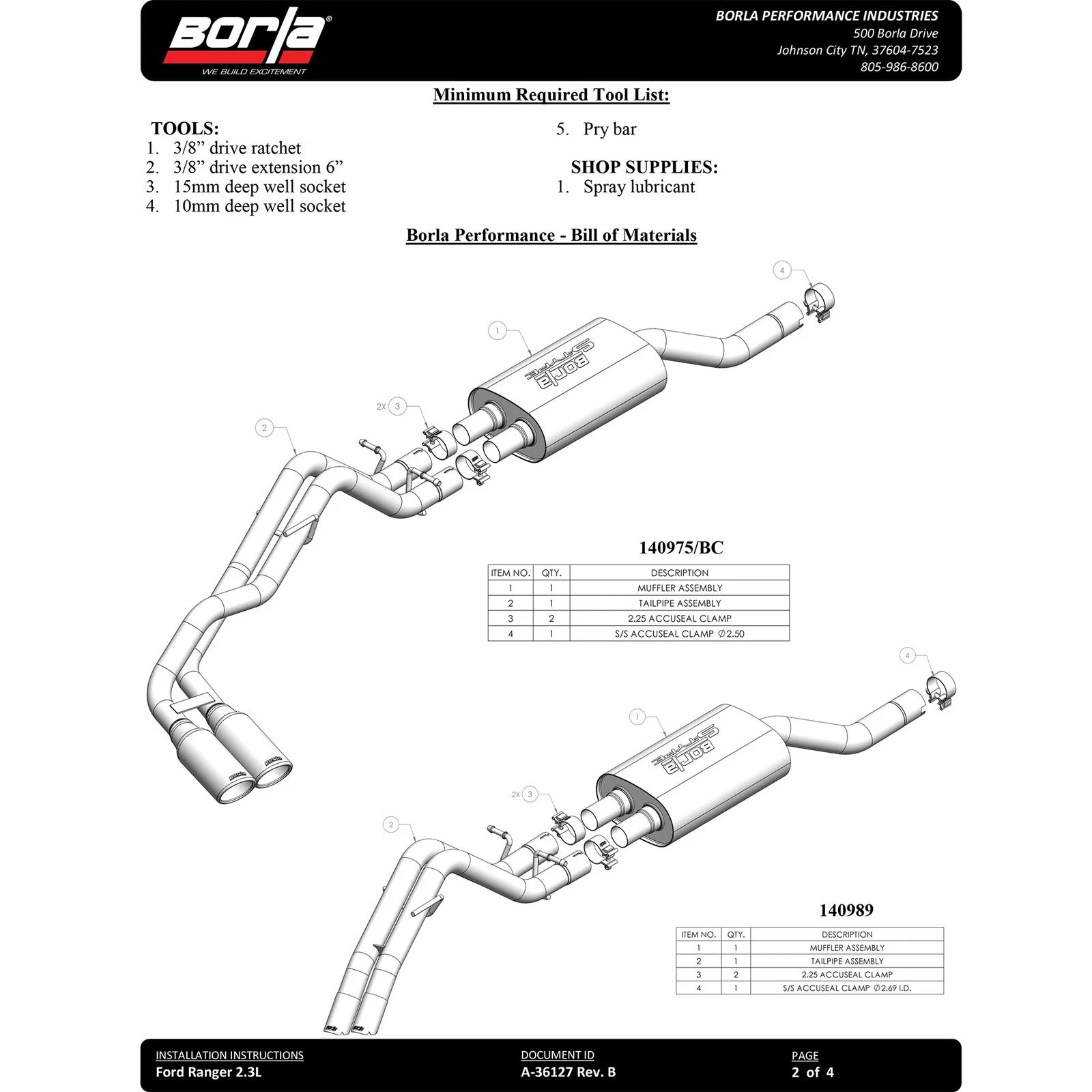 Borla S Type Catback System | Ford Ranger (24+)