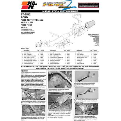 K&N Engineering Performance Intake Kit: Ford F150 / Bronco V8 5.8L 1988 - 1995
