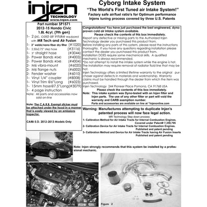 Injen Polished Tuned Air Intake w/ MR Tech/Web Nano-Fiber Dry Filter | Honda Civic 12-13 (SP1571P)